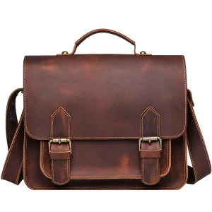 Men’s Cowhide Leather Messenger Sling Bag, Top Layer Cowhide