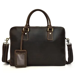 Men’s Crazy Horse Leather Handbag Shoulder Bag for 15 Inches Vintage Laptop Briefcase