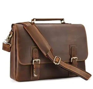 Men’s Crazy Horse Leather Satchel Briefcase 14″ Laptop Bag