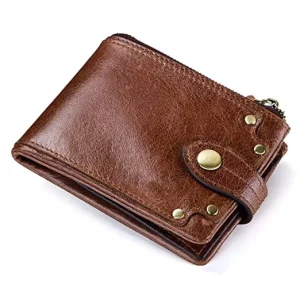 Men’s Crazy Horse Oil Leather Bifold Trifold Card Holder Purse Wallet