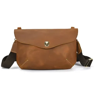 Men’s Crazy Horse Shoulder Bag Small Flap Leather Messenger Bag Clutch Wallet Genuine Leather Crossbody Causal