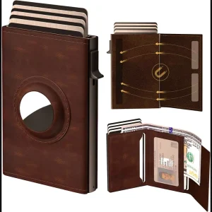 Men’s Credit Card Holder ID Holders Luxury Men Card Bag with Air Tag RFID Anti Theft Ultra Thin Metal Wallet Credit Card Clip