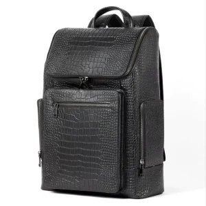Men’s Crocodile Embossed Genuine Leather Backpack Fashionable Zipper Travel Business Laptop Bag Factory Direct Sale