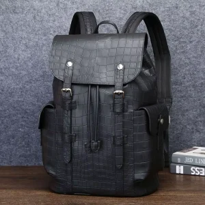 Men’s Crocodile Grain Pattern Large Capacity Laptop Backpack Outdoor Travel Hiking Bag Factory