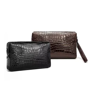 Men’s Crocodile Leather Clutch Bag Portable Genuine Leather Handbag with Custom Logo Decoration