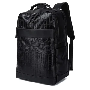 Men’s Crocodile Pattern PU Leather Backpack Zipper Polyester Lining Waterproof Eco Friendly Large Capacity Computer Backpack