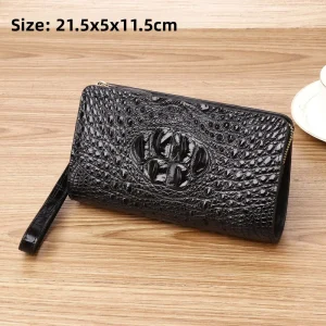 Men’s Crocodile Patterned Long Wallet Large Capacity Clutch Bag with Multiple Card Slots and Phone Pocket