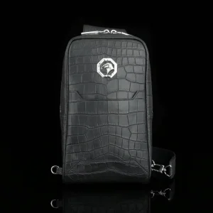 Men’s Crocodile Style Genuine Leather Chest Bag Fashionable Cross Body Outdoor Leisure Backpack Zipper Trendy Design