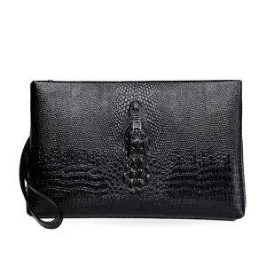 Men’s Crocodile patterned Embossed PU Handbag Polyester Zipper Closure Waterproof Blocking Envelope Clutch Business Daily Use