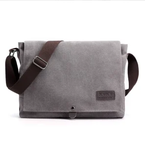 Men’s Cross Body Canvas Messenger Shoulder Bag Adjustable Strap Button Letter Embroidery Customizable Logo Waterproof