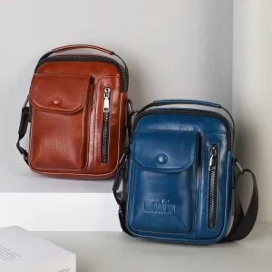 Men’s Cross-body Bag Multifunctional Travel Casual Vintage Waterproof PU Leather Messenger Bag
