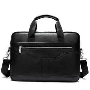 Men’s Crossbody Bag Bicycle Anti-Theft Black Laptop Genuine Leather Notebook Briefcase