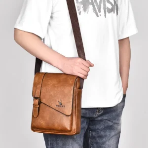 Men’s Crossbody Bag Fashionable Multi-Pocket PU Leather Durable Men’s Handbag Zipper for Business Man Bag