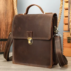 Men’s Crossbody Bag Made of Crazy Horse Leather Large Capacity Fashionable Shoulder Bag