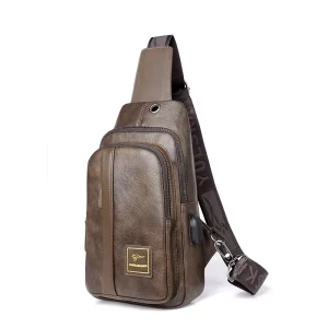 Men’s Crossbody Bag Multi Layer Large Capacity Shoulder Bag PU Leather
