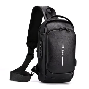 Men’s Crossbody Bags PU Leather Sling Shoulder Bags With Card Pocket and USB Port Anti Theft Sling Backpack Luxury Chest Bags
