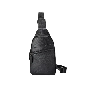 Men’s Crossbody Chest Bag Genuine Leather Zipper Closure Lightweight Black Cross border Trend Business Travel