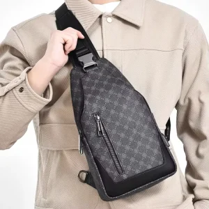 Men’s Crossbody Chest Bag with Zipper Closure Lightweight Waterproof PVC Design for Business & Travel