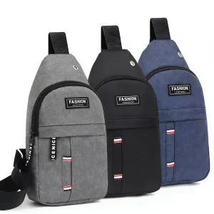 Men’s Crossbody Fanny Pack Waist Bag Portable Outdoor Sports Accessory with Earphone Hole and Zipper Closure