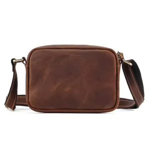 Men’s Crossbody Leather Bag Water Resistant Durable Bag with Multiple Pockets Hiking Camping Daily Use