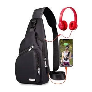 Men’s Crossbody Membrane Bag Waterproof Shoulder Chest Crossbody Bag Sling Backpack With USB Charging Port