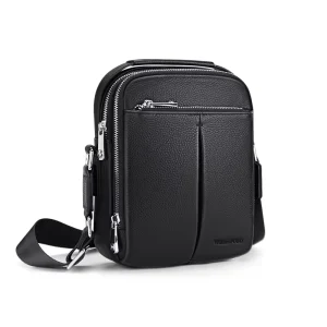 Men’s Custom Business Retro Leather Messenger Bag Genuine Leather Soft Casual Outdoor Black Shoulder Bag for Work