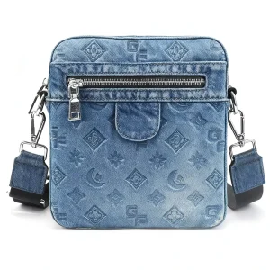 Men’s Custom Leather Trendy Denim Embossed Men’s Crossbody Bag Stylish Sling Bag With Multiple Pockets