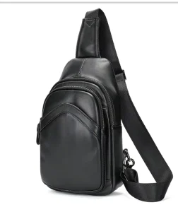 Men’s Custom Logo Vintage Style Genuine Full Grain Leather Waterproof Sling Bag Crossbody Chest Bag for Campus Use