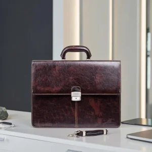 Men’s Daily Work Office Document Bag 14 Inches PU Leather Briefcase Crossbody Hard Bag