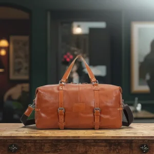 Men’s Designer Custom Printed Vegetable Tanned Leather Duffle Bag Large Capacity Luxury Travel Accessory with Logo