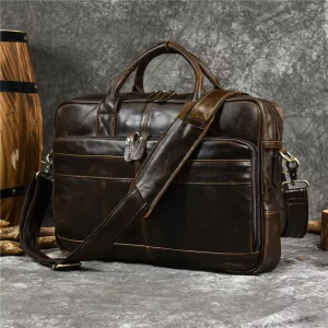 Men’s Designer Genuine Leather Briefcase Large Capacity Office and Leisure Laptop Bag Real Leather