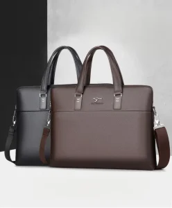 Men’s Designer Luxury PU Leather Laptop Briefcase Custom Logo Office Vertical Business Case Waterproof Portable Bolso Be Mano