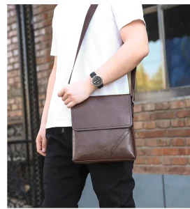 Men’s Designer PU Leather Shoulder Wallet Bag with Zipper Closure Fashionable Polyester Lining Mens Handbags