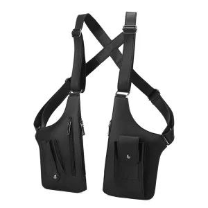 Men’s Dual Underarm Shoulder Bag Multi-Pocket Tactical Hidden Chest Pouch PU Leather Sling Bag for Outdoor Hiking Daily Use