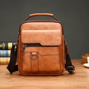 Men’s Durable Shoulder Bag High Quality PU Cross Body Sling Bag Fashion Casual Travel Crossbody Pack for Male Daily Use