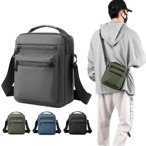 Men’s Durable Single Shoulder Crossbody Bag Large Capacity Multi-Pocket Waterproof Leather Fabric Casual Style