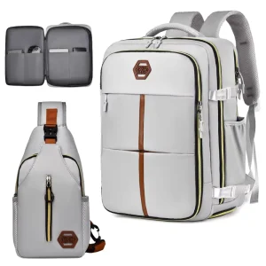 Men’s Eco-Friendly Polyester Large Capacity Travel Backpack Air Cushion Belt Simple Wind Student Universal Backpack