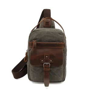Men’s Elegant Vintage Style Waterproof Canvas Chest Bag with Zipper Closure Shoulder Messenger Bag for Daily Use