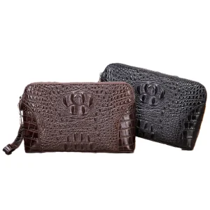Men’s Embossed Alligator Genuine Leather Waterproof Zipper Long Clutch Mini Handbag Secure Wallet Wristlet Bag