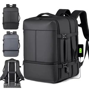 Men’s Expandable Business Laptop Backpack with Independent Shoe Compartment Waterproof USB Charging Port 180° Opening