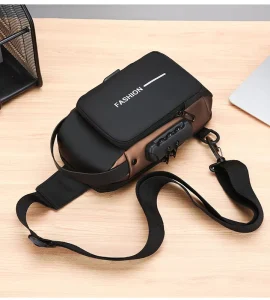Men’s Fashion Anti Theft Waterproof Chest Bag with USB Cross Body Sling Bags Stylish Design and Zipper Closure Custom Logo