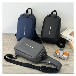 Men’s Fashion Anti-Theft Waterproof Travel Chest Hard Shell EVA Bag Zipper Back Hidden Pocket Password Lock for Daily Outdoor
