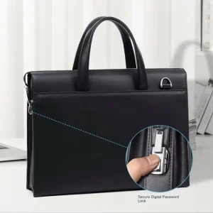 Men’s Fashion Brief Case Laptop Bag Leather Conference Bags Anti Theft Combination Lock Polyester Business Bag