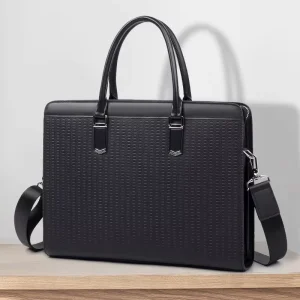 Men’s Fashion Business Briefcase Genuine Leather Anti-Theft Combination Lock Spacious Capacity Polyester