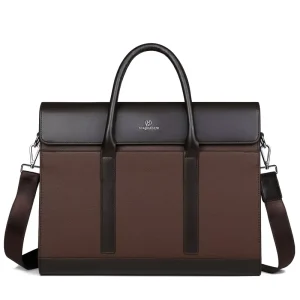 Men’s Fashion Business Briefcase & Messenger Bag Large Capacity Soft Leather Zipper Closure Computer Bag