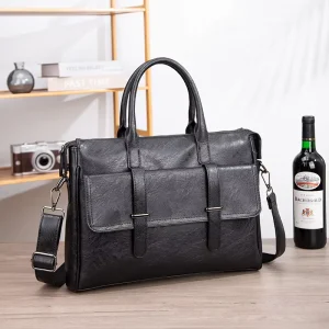 Men’s Fashion Business PU Waterproof Single Shoulder Crossbody Bag Large Capacity Horizontal Briefcase Commuting Computer