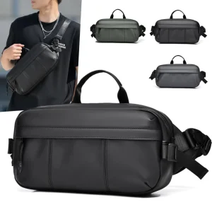 Men’s Fashion Casual Chest Bag for Leisure Sports Lightweight PU Material Waterproof Crossbody Large Capacity Anti Theft Jogging