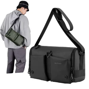 Men’s Fashion Casual Large Capacity Single Shoulder Messenger Bag Multi-Pockets Nylon Waterproof Polyester Zipper Hiking
