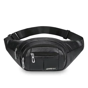 Men’s Fashion Chest Bag Black PU Leather Water Proof Zipper Durable Wear Resistant Everyday Commuter Crossbody Bag Summer