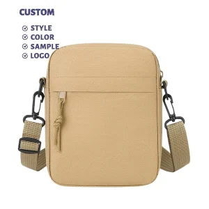Men’s Fashion Custom Casual Waterproof Oxford Zipper Shoulder Crossbody Bag Lightweight Solid Color Mini Square Polyester All